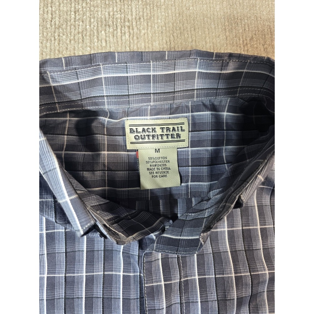 Black Trail Outfitter Men's Medium Gray Plaid Long Sleeve Button Down Shirt - Picture 3 of 13